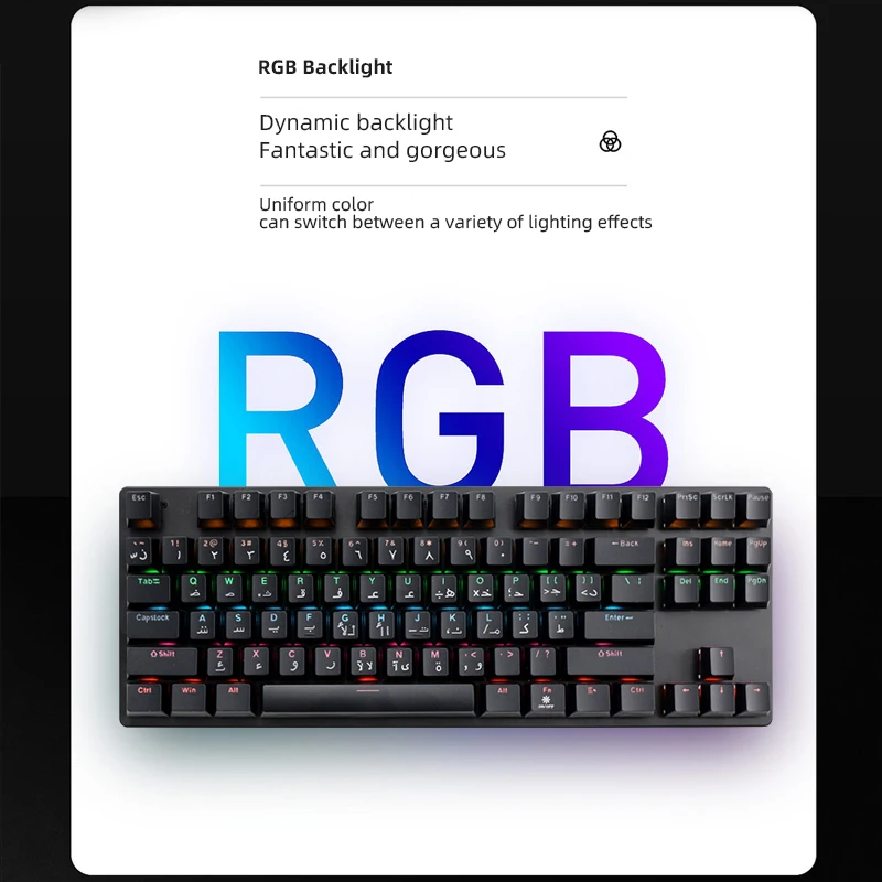 Manufacturer customized Arabic mechanical keyboard OEM OEM LED RGB Mechanical Gaming Keyboard
