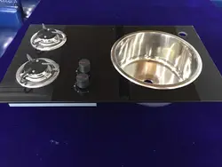 Новый продукт RV из закаленного стекла 2-х конфорочной газовой плитой и Мойку интегрирован с Кухонная мойка GR-215