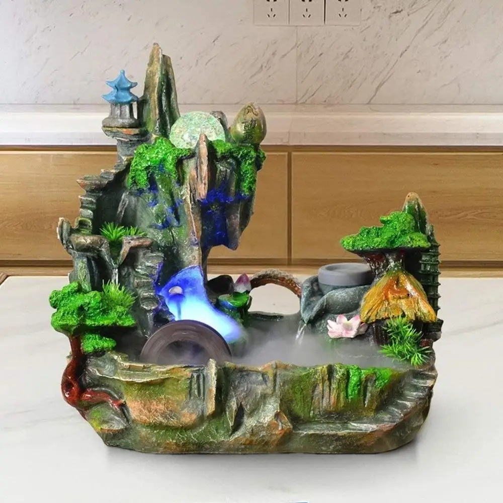 Indoor Fountains Tabletop Rockery Flowing Fountain with LED Lights, Indoor Waterfall Fountain for Stress Relief, Crafts Bonsai