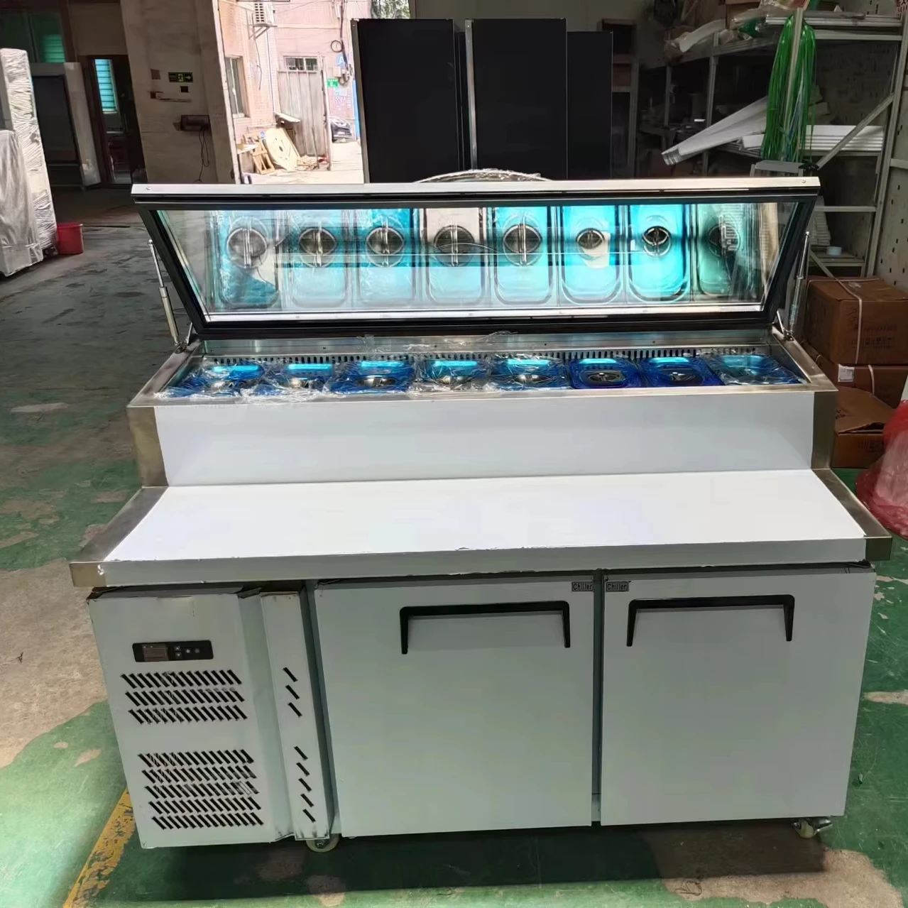 Hot sale 2/3 Doors Commercial Under Counter Chiller Salad Bar Fridge with Top Glass Opening