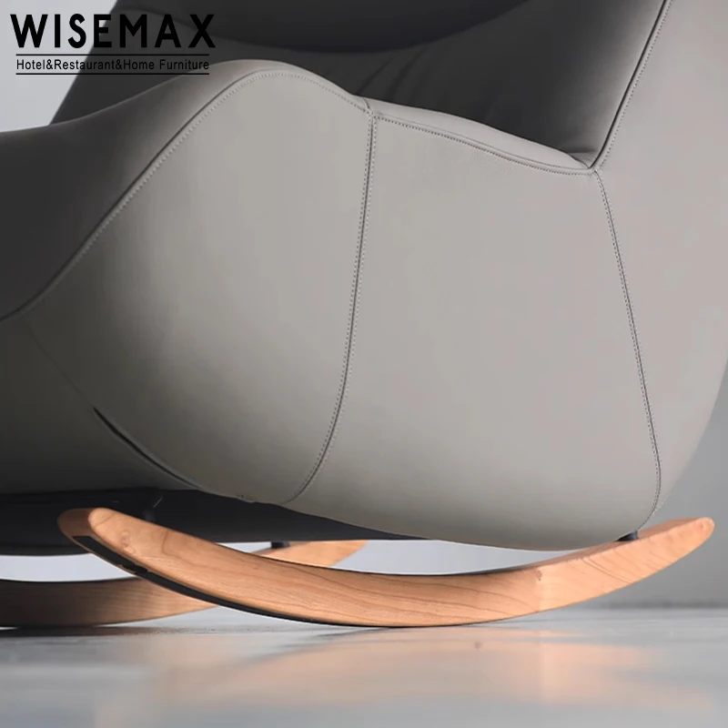WISEMAX FURNITURE Classic Italian design creative leisure leather and solid wood sofa chair footrest lounge chair for home villa