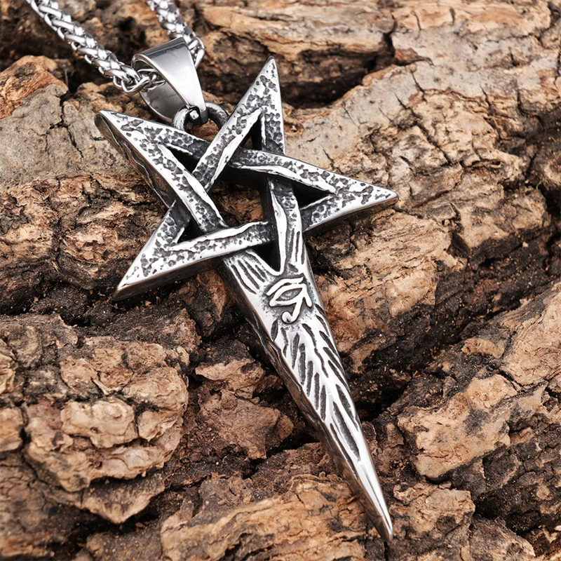 316 Steel Gothic Punk Eye Of Horus Star Pendant Antique Pointy Pentagon Egypt Eye Of Horus Biker Halloween Men Pendant Necklace