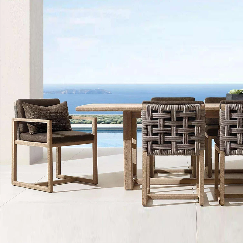 Luxury hotel Patio garden  Rattan Furniture solid wood Outdoor Dining Tables and chairs teak dining set