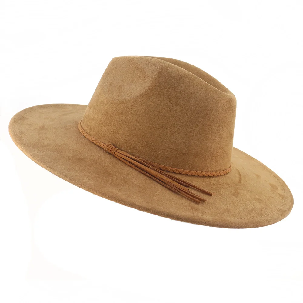 2024 New Hot Sale Wholesale Wide Brim Pork Pie Big Fedora Hat Suede Heart Top Fedora Felt Hats for Man and Women