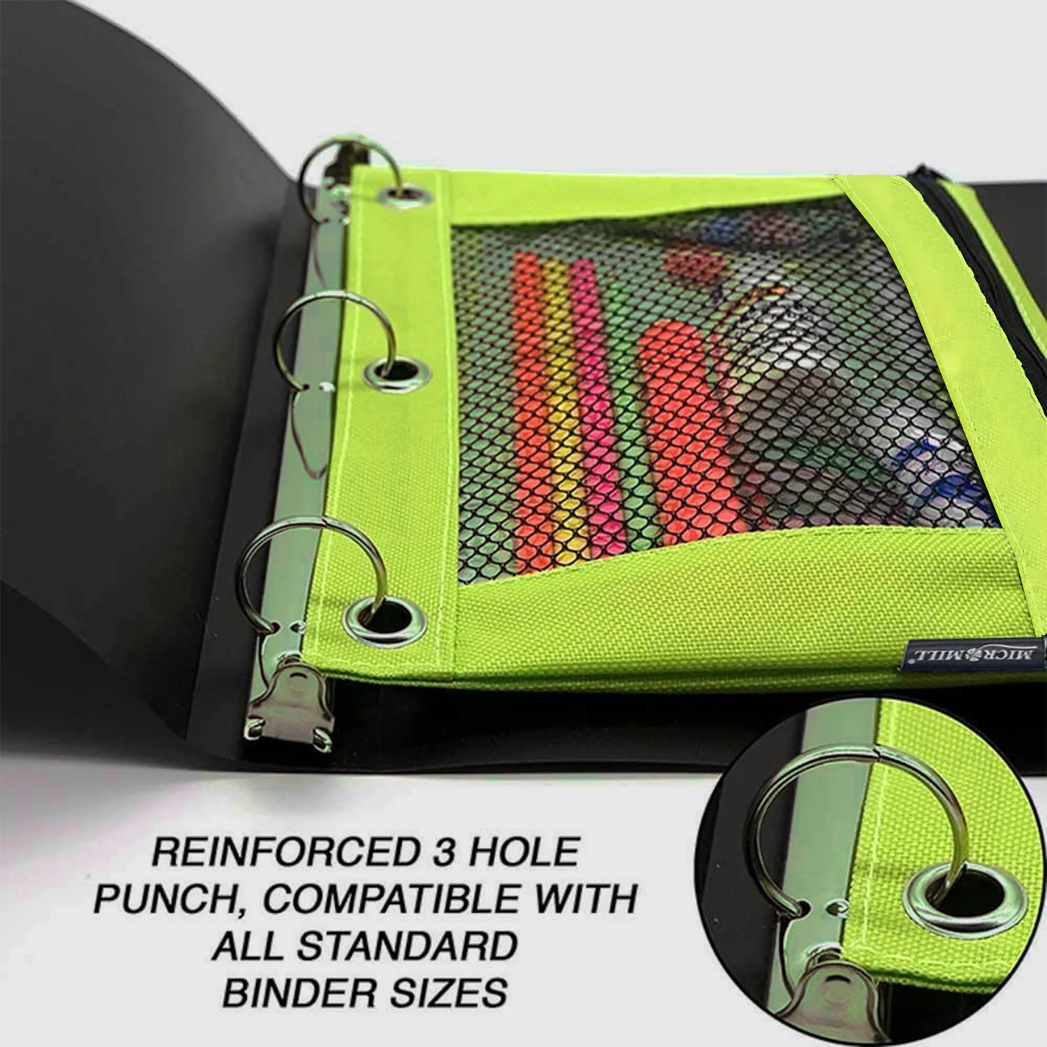 factory BSCI 600D Polyester 3-Ring Binder Zippered Pencil Pouch with Clear Window Colorful Pencil Case