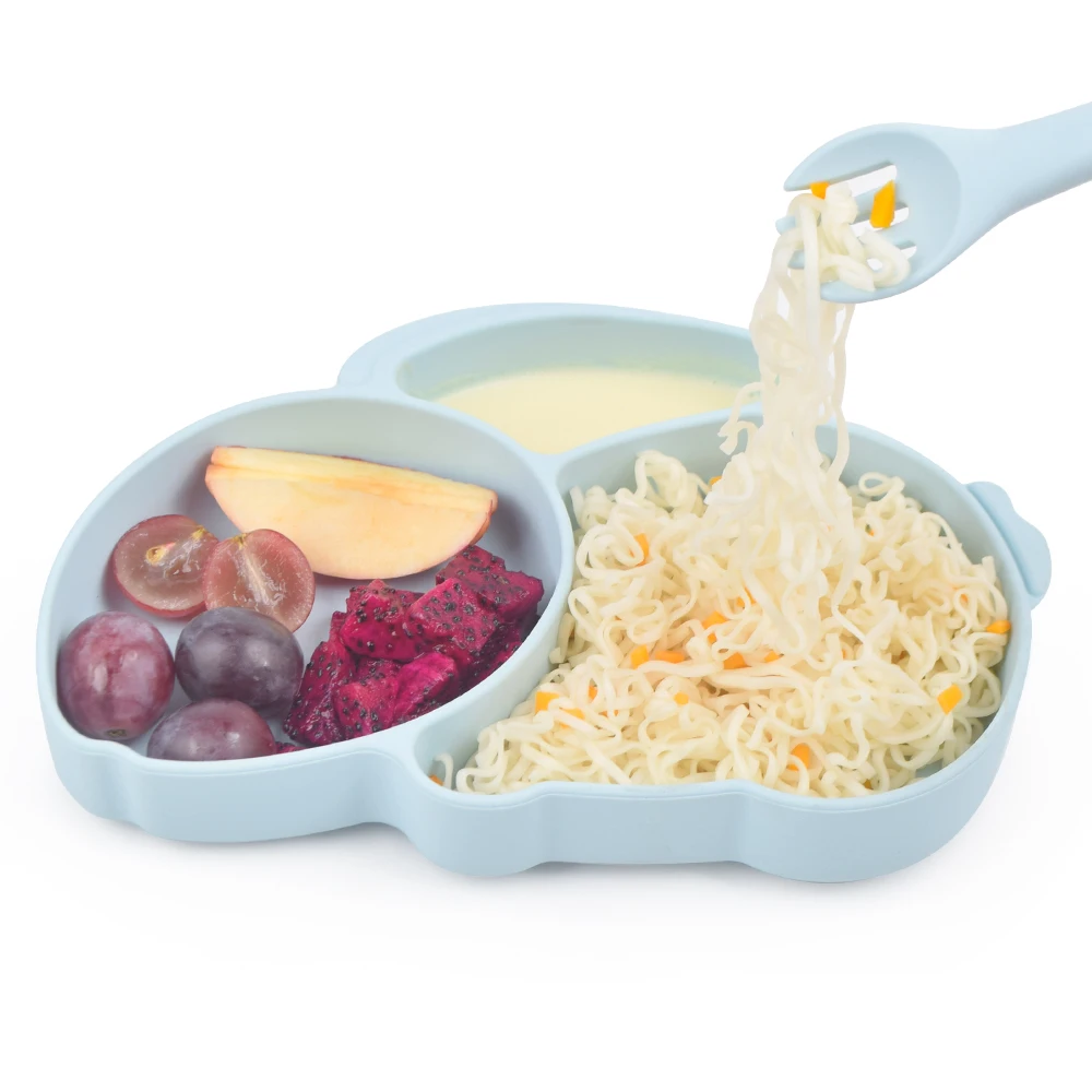 Newsun The Cartoon Silicone Baby Products Child Rabbit Plate Baby Feeding Bowl Plates Sets Baby Feeding Tableware For Kids