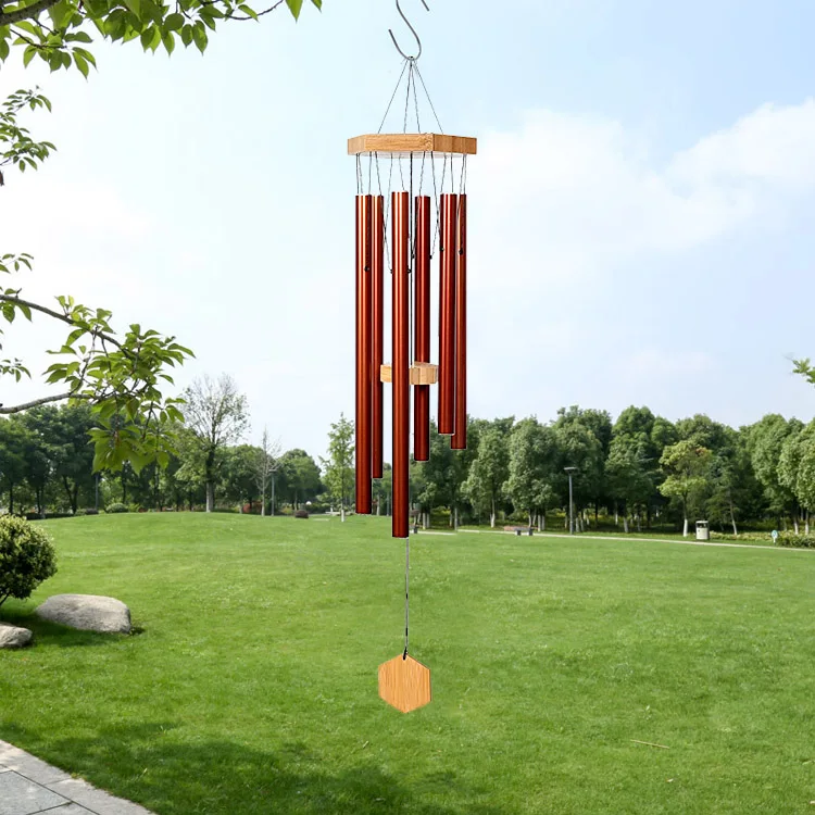 Hexagon Wind Bell Bamboo Tray Garden 28 Inch Large Heavy Metal Memorial Wind Chimes