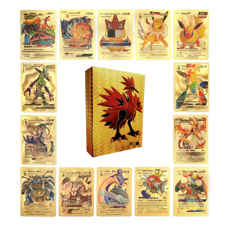 Wholesale Popular Rare Pikachu Gold Black Poke mon Card Trading Playing Game Cards Poke Mon Playing Card