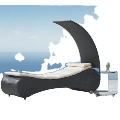 Plastic beach poolside lounge chair rattan wicker chaise lounge chairs canopy bed outdoor with cushion