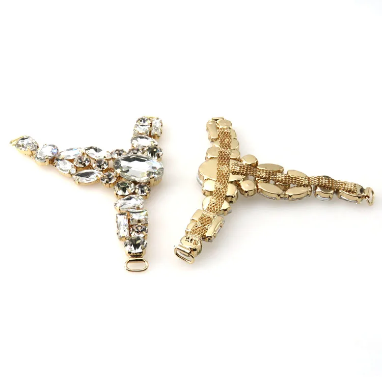 Fashion Handmade Diamante Sew On Rhinestone Metal Shoe Chain Buckle For Sandal Shoes