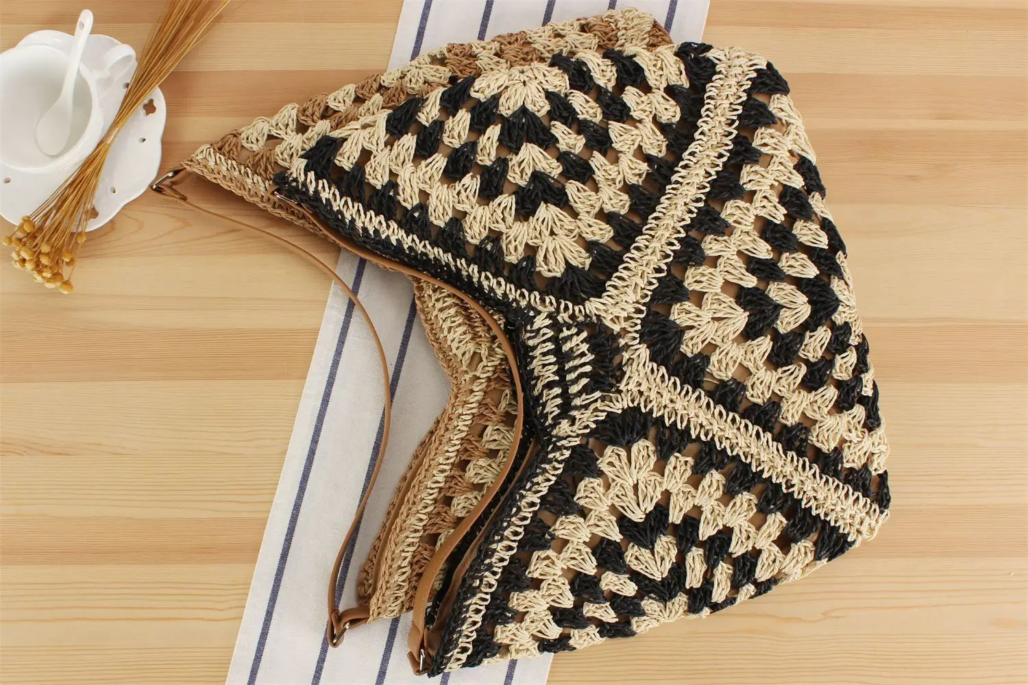 Women Straw Beach Bag Bucket Tote Summer Woven Handmade Handbag Shoulder Bag