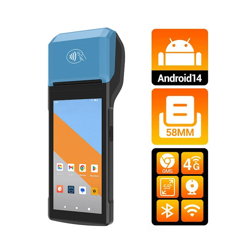 3G+32G Android Handheld Pos movil All in One Pos Terminal 5.5inch Point of Sale Payment Pos Systems with thermal printer