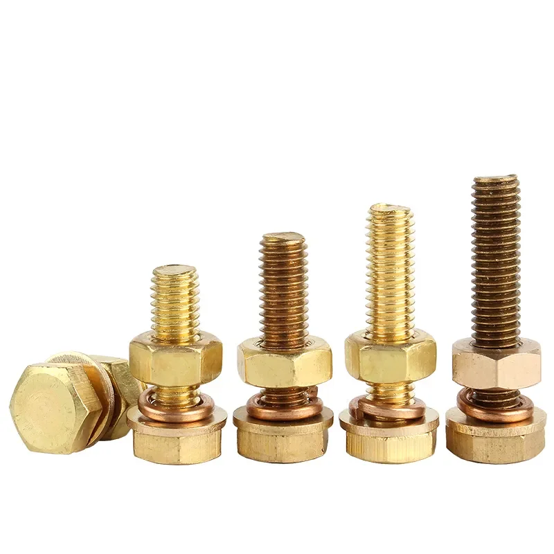 High Quality Brass Fasteners M8 Hex Bolt Assembly with Copper Screws and Nuts Plain Finish DIN933 Standard Hex Head Type