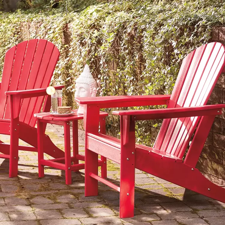 All Weather Poly Adirondack Chair Plastic Furniture Faux Wood on Deck Patio Outdoor Garden Poolside Beach,Red