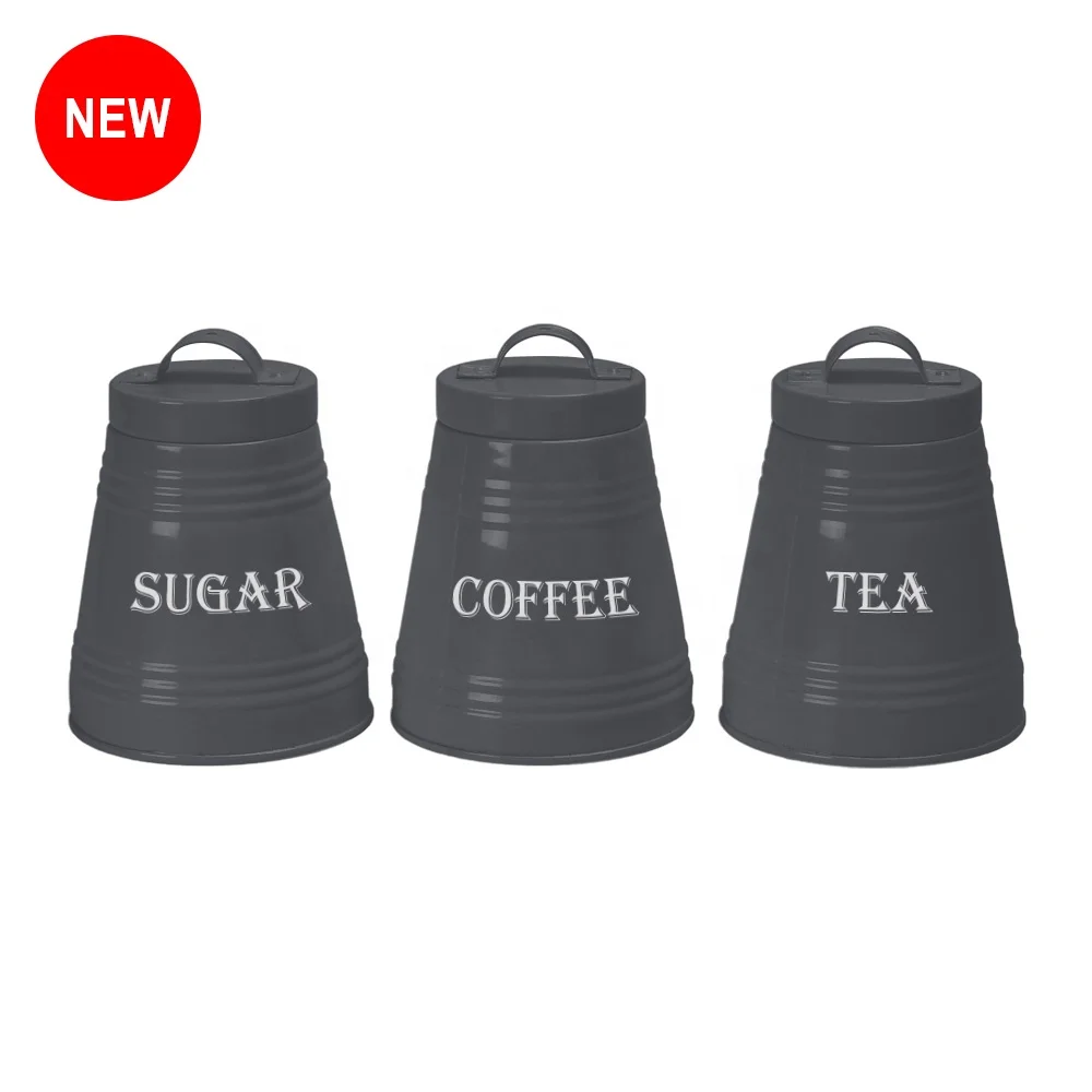 Кухонное хранение еды черная канистра набор из 3 сахарных Кофе Чай с