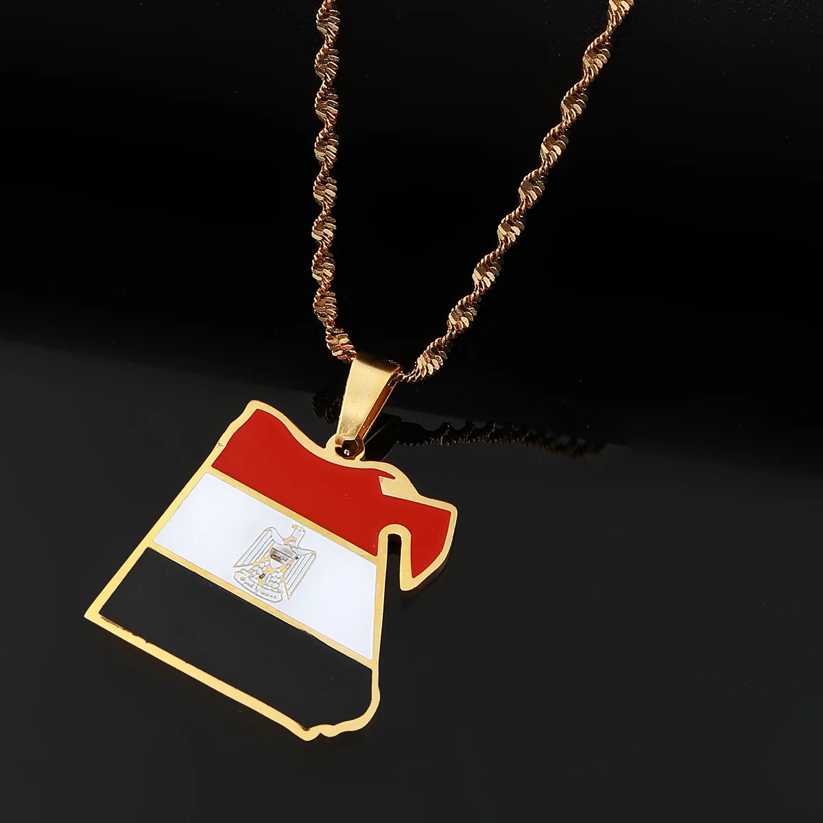 Manufacturer Enameled Stainless Steel Silver 18K Gold Plated Charm Necklaces Enamel Egypt Flag Map Pendant Necklace