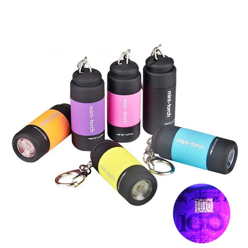 2024 Promotional Gift Custom Logo Multifunctional Portable Pocket Blacklight UV Keychain USB Rechargeable Mini Torch Light