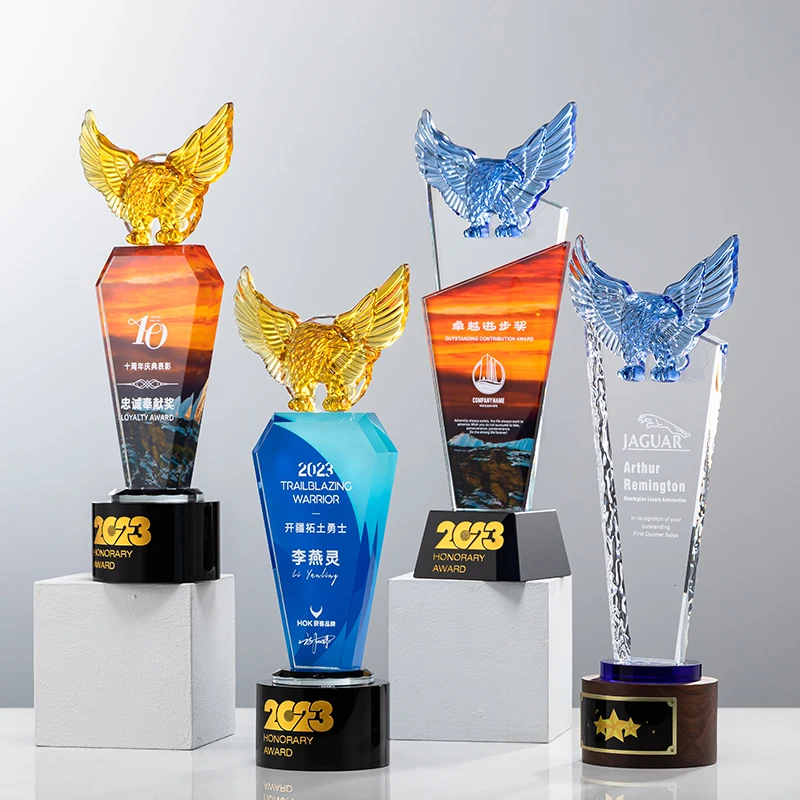 Shining Luxury Eagle Golf Crystal Trophy for Sports and Corporate Awards