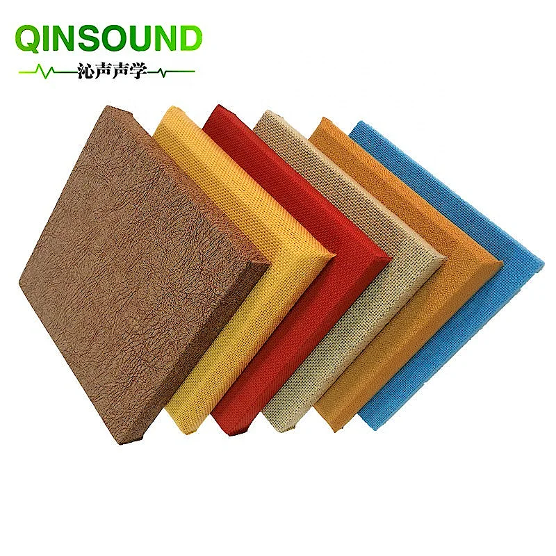 Living Room Decoration Fiberglass Fireproof Material Leather Wall  Fabric Acoustic Panel