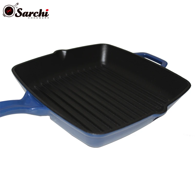 High quality 24cm enamel cast iron frying steak grill pan