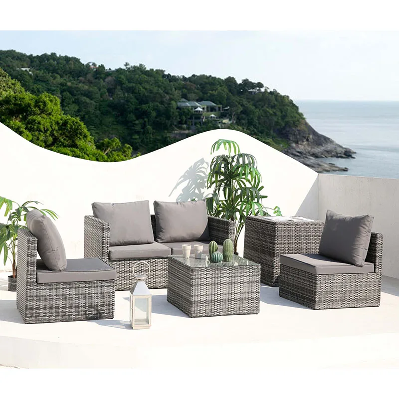 Hot Selling Outdoor Furniture Rattan Garden  Sofa Patio Recliner PE Wicker Metal Sofa Set
