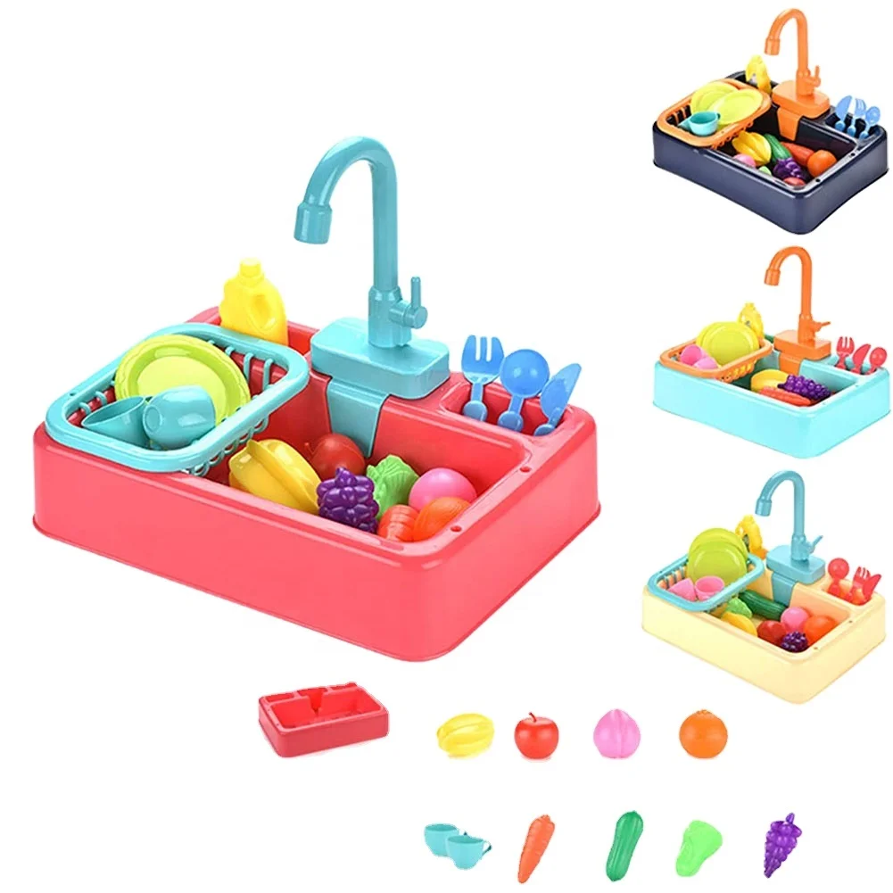 Hot selling new Kitchen Sink Toys Set With Running Water Pretend Play Electric Washing up Sink toy Set For Children
