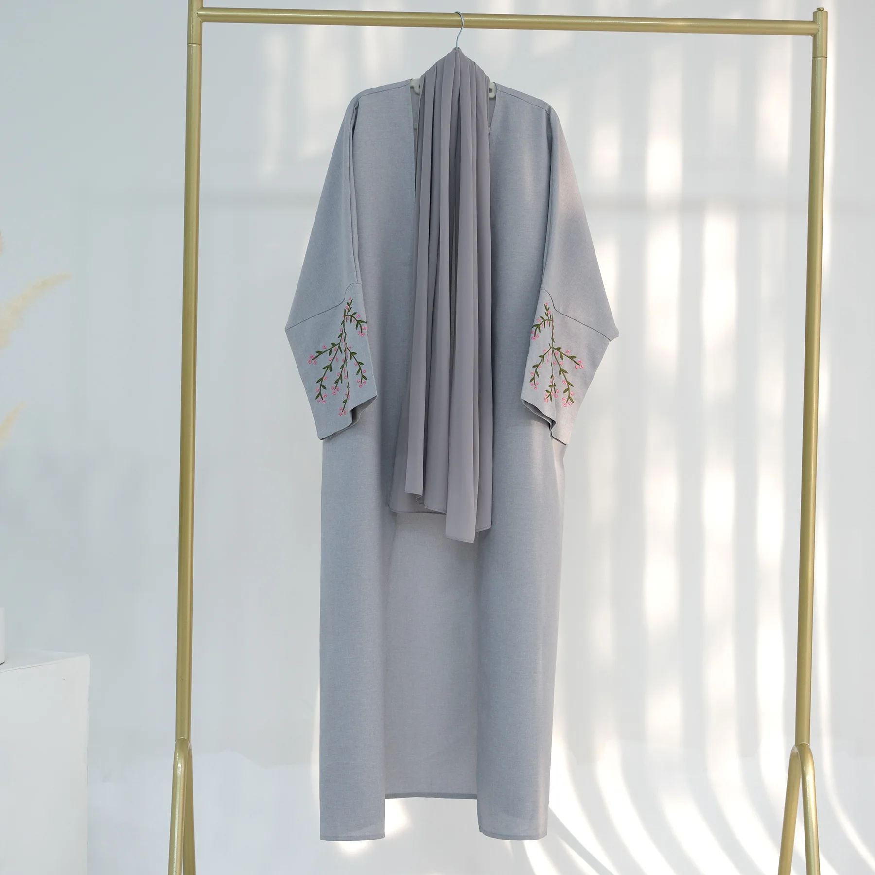 ISLAM PRAYER CLOTHING Grey Dubai Luxury Abaya High Class Eid Beads Embroidery Abaya De Dubai