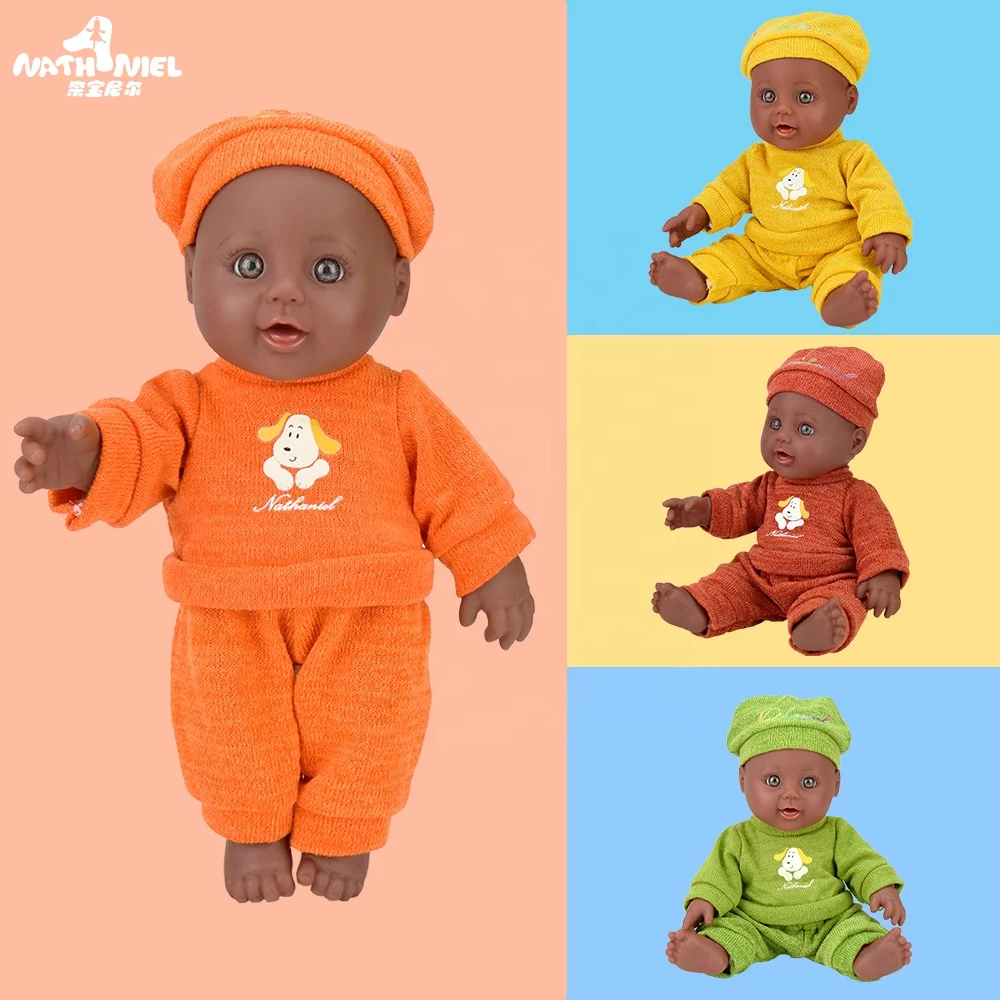 High quality 12 inch Custom Made Plastic lifelike baby Doll For Kids black baby boy doll