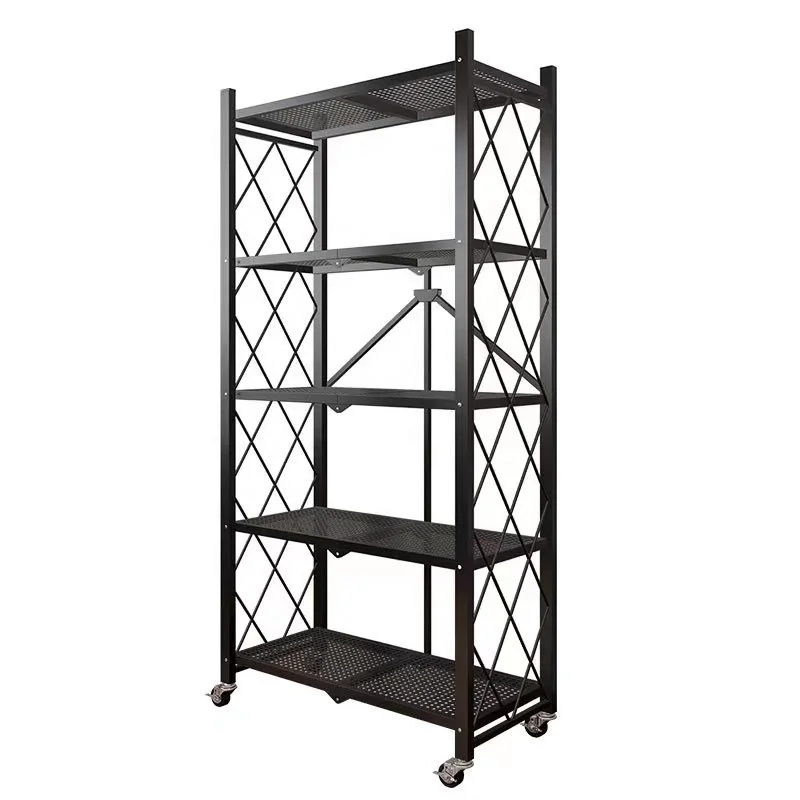 Free installation folding crevice kitchen shelves floor trolley storage living room balcony microwave oven shelves wholesale