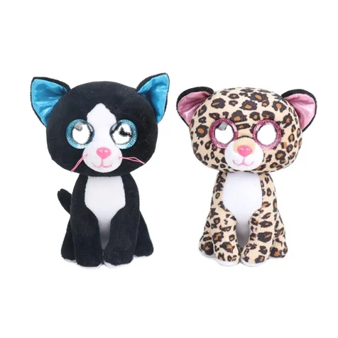 2023 cute standing cat and leopard animal plush stuffed toys with big eyes