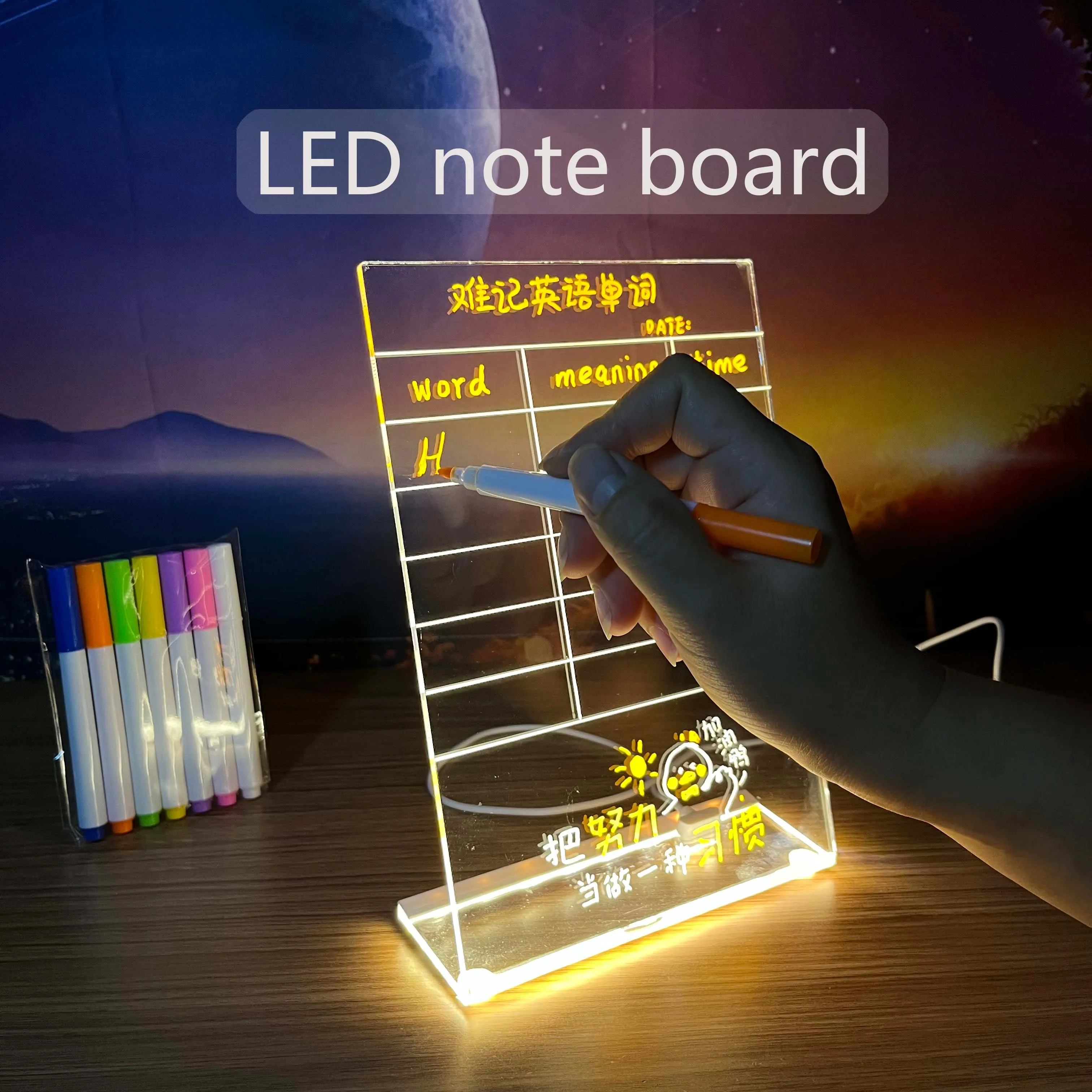 Led Night Light USB Message Board Holiday Light With Pen Acrylic Sign Holder A4 Photo Frame Table Menu Display Stand