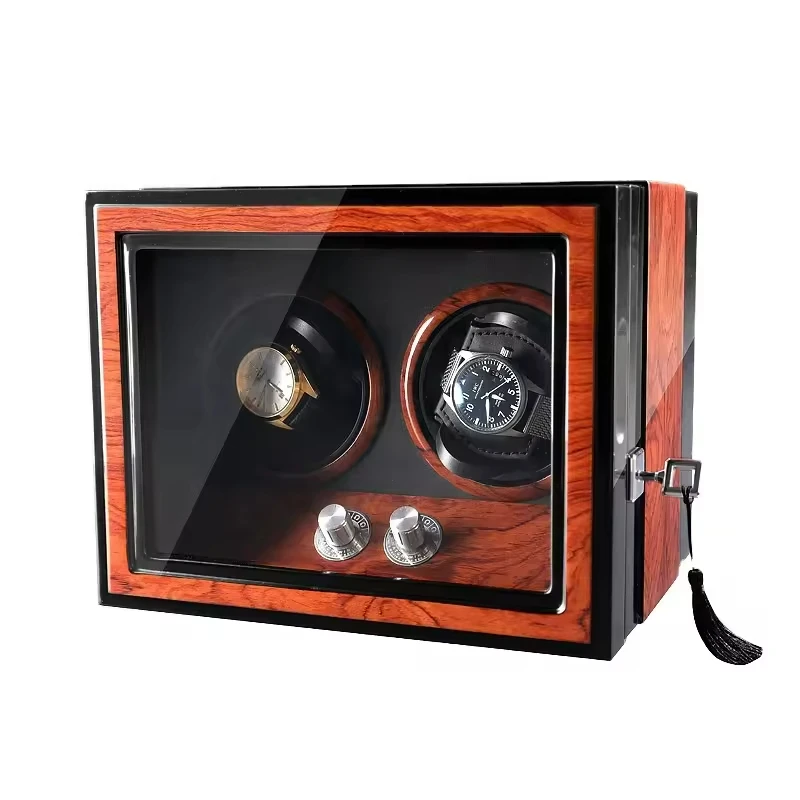 Piano Lacquer 2 Slots Japanese Mabuchi Motor Watch Boxes Case Automatic Watch Winder With Led Light