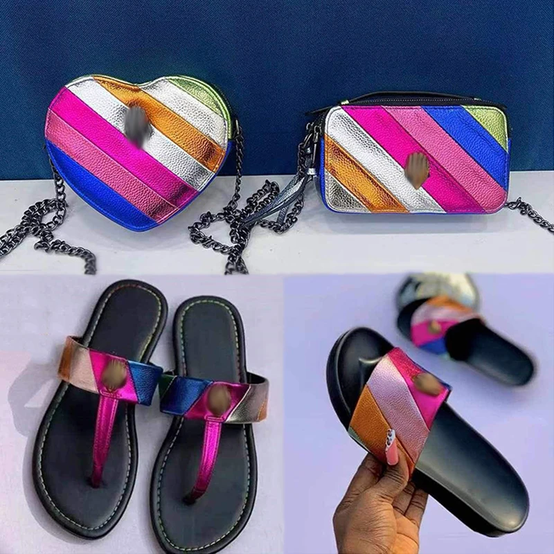 New Women Slippers Eagle Head Diamond Buckle Sandals Designer Hardware Outdoor Flat Heel Ladies Sandals Size Women Slides