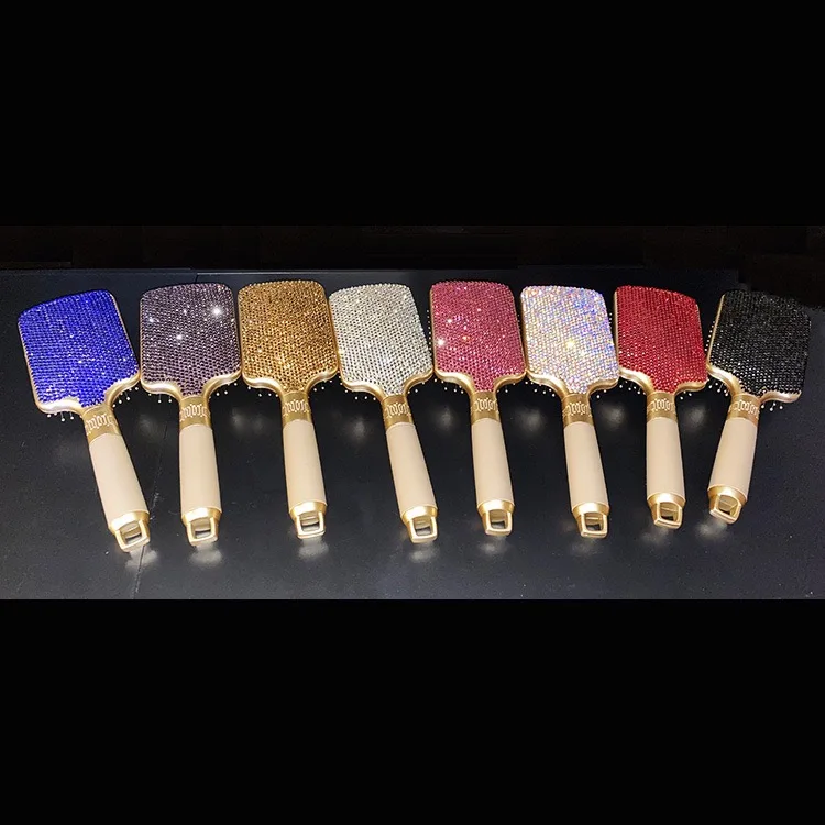 Air Cuision Brush Luxury Diamonds Scalp  Massage Detangling Hair Brush With Clip Customize Your Logo