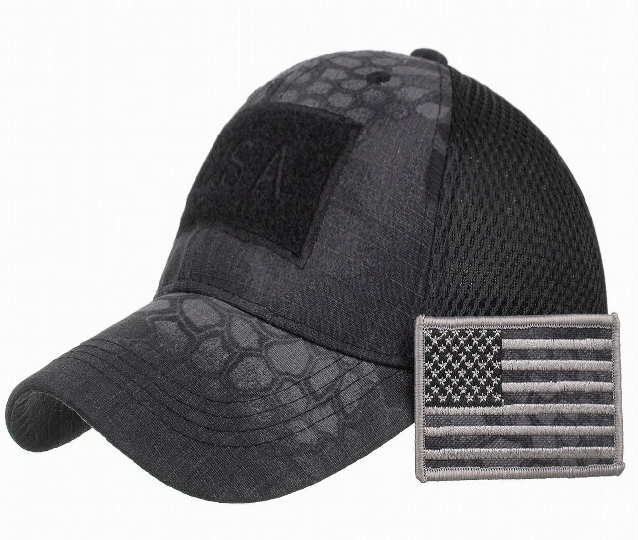 Outdoor Men Camouflage Baseball Mesh Trucker Custom Tactical Magic Tape Patch Cap Detachable Name Tag Hat