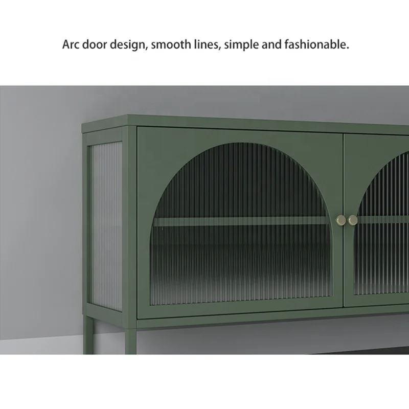 Living room Set Furniture home usage tv cabinet metal glass tv Cabinet with Arc Door metal Tv Cabinet