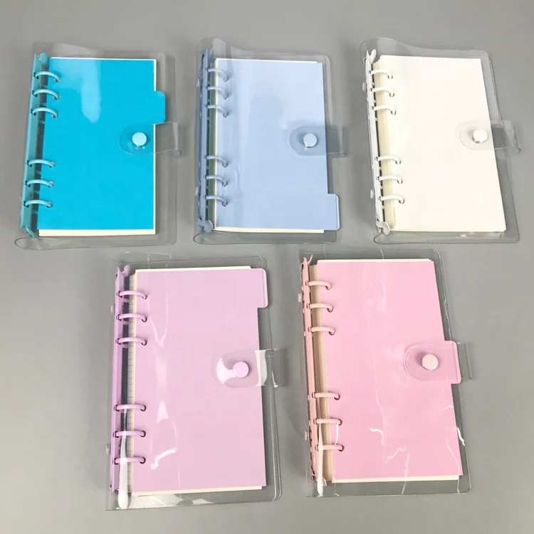 Personal a5 a6 size 6-ring pocket size clear binder covers transparent soft pvc notebook round ring binder cover protector snap