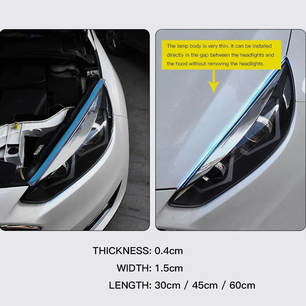 
30cm 45cm 60cm Universial Flowing Two color ultra-thin daytime running light flexible LED strip light turn signal light DRL 