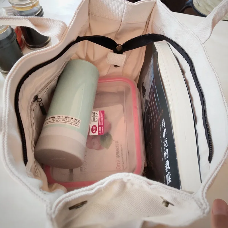 Wholesale eco friendly canvas tote bag shopping lunch bag with zipper