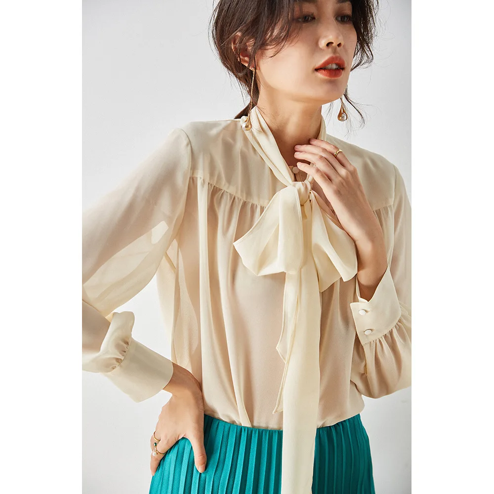 2020 Latest Design New Arrivals Ladies O-neck  silk organza blouses spring new design normal blouse