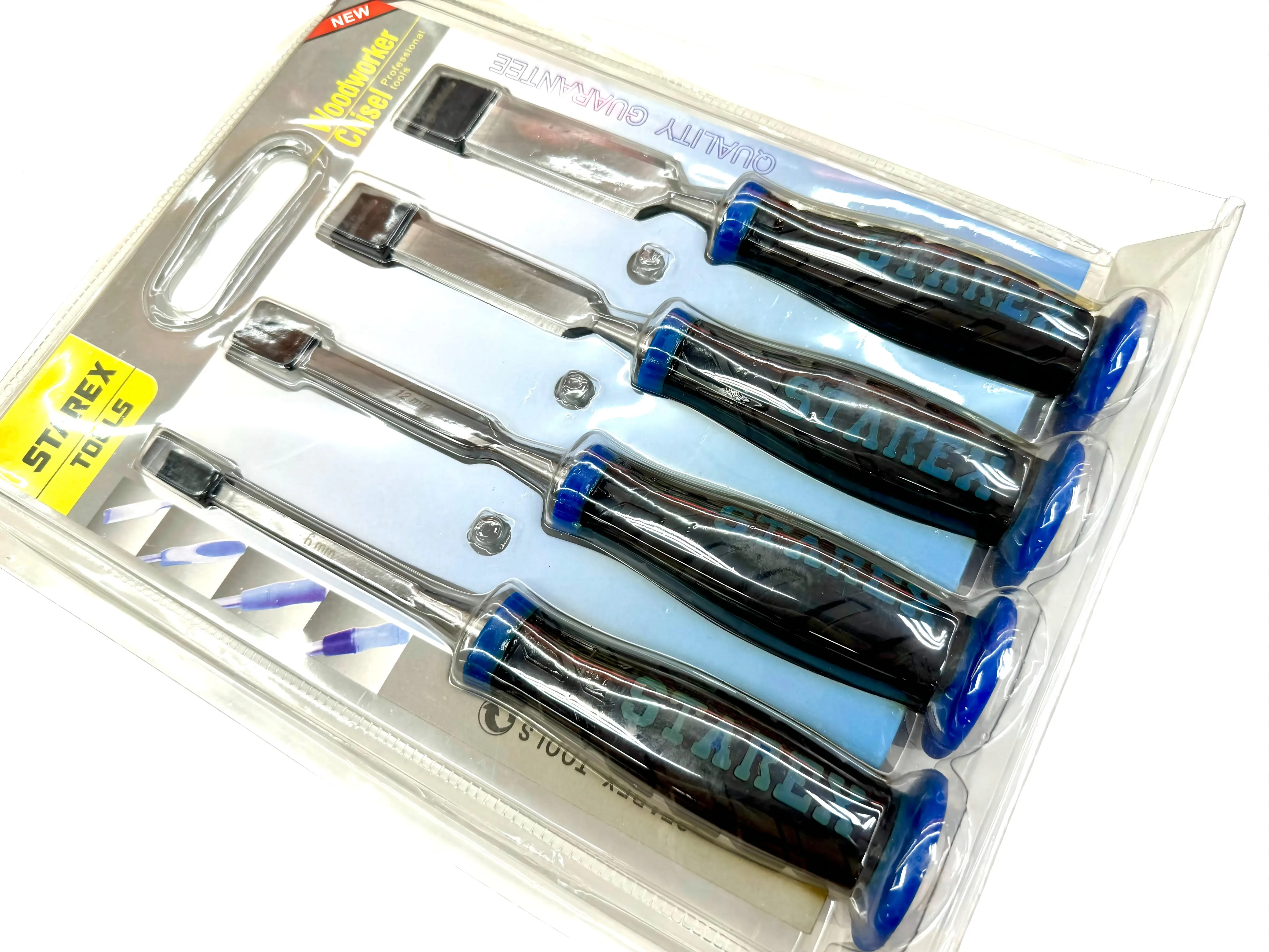 GK-F005 Professional and durable flat pointed woodworking chisel set, 4-pc set for wood 6mm 12mm18mm 25mm chisel set
