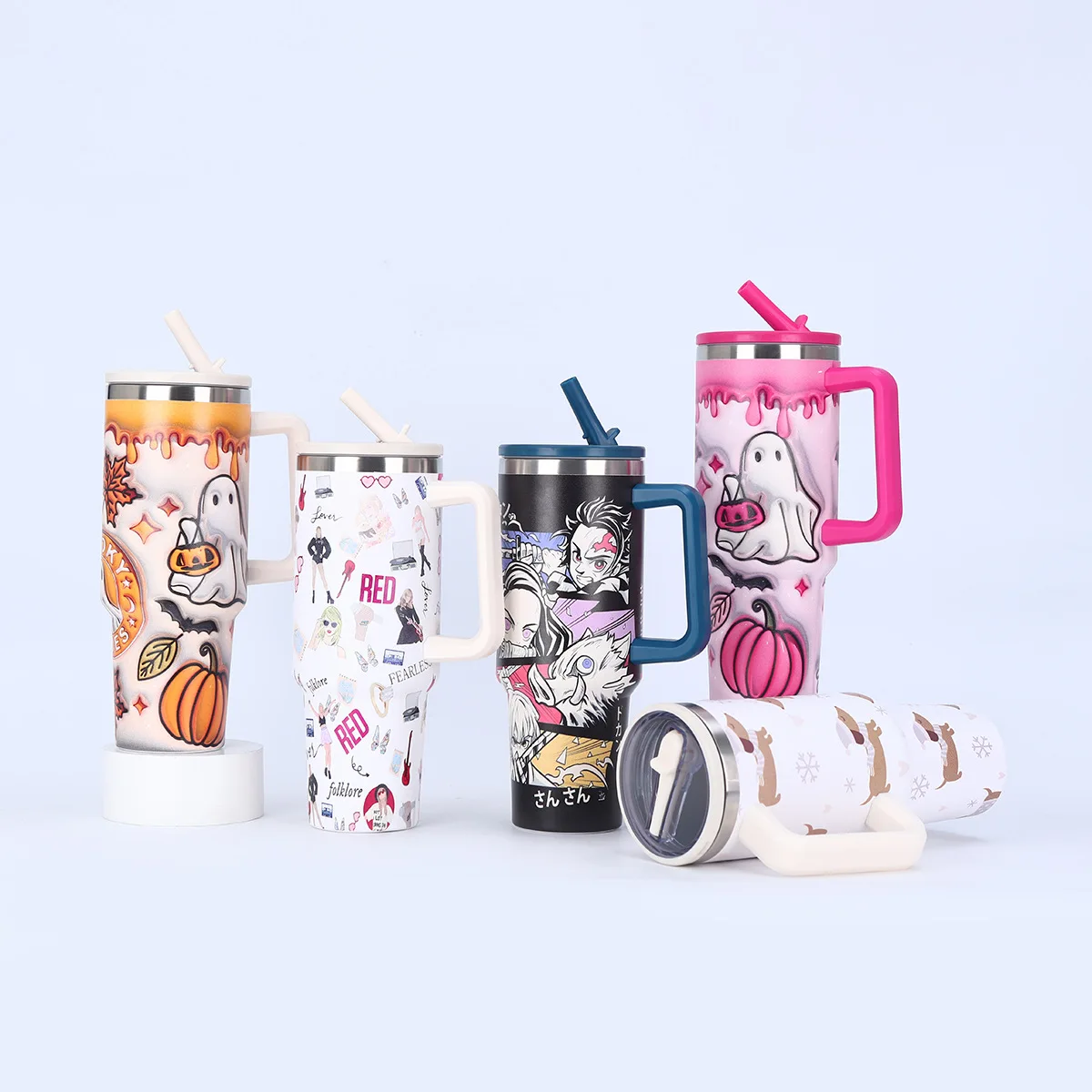 Large Capacity New Christmas 304 Tumblers With Straw Rainbow Powder Coated Bulk Stainless Steel