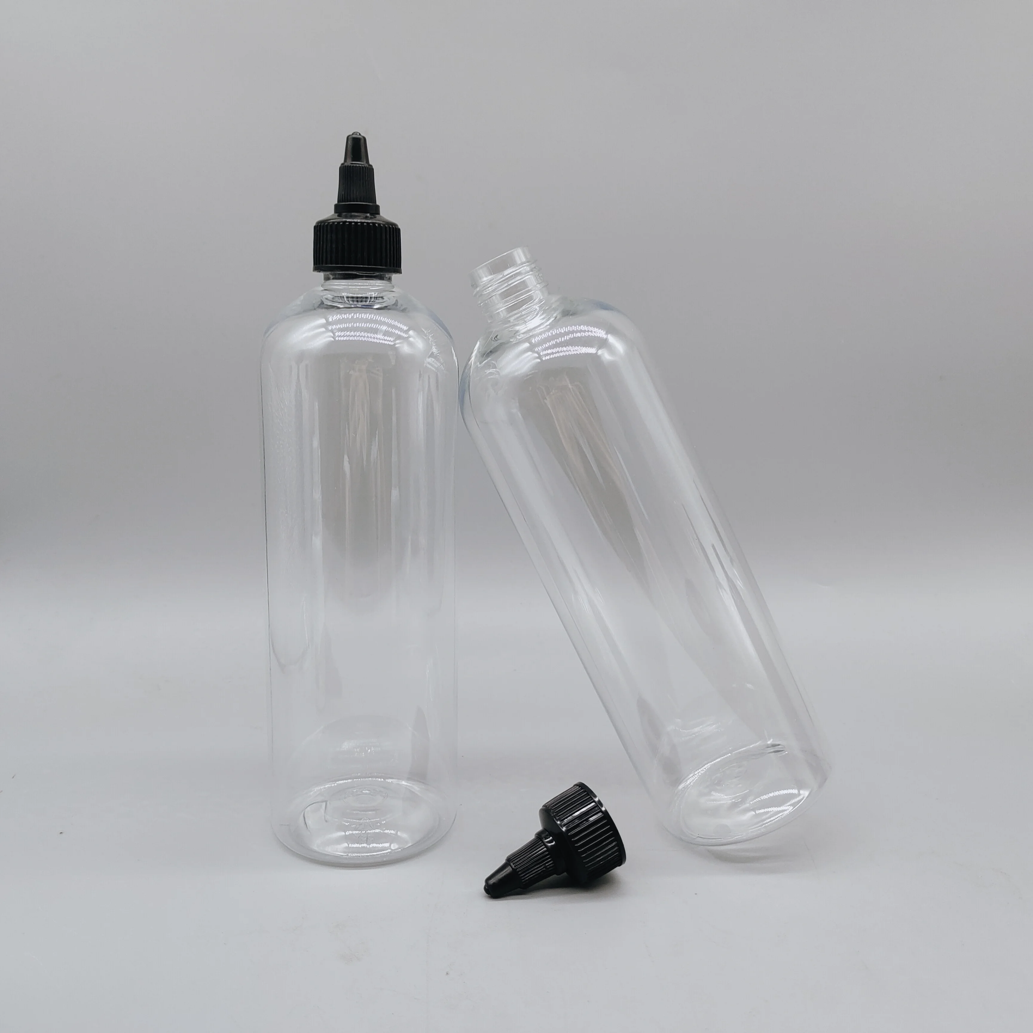 500ml Long Skinny Style Glue Squeeze Plastic Transparent Bottle Ink Sauce Packaging 16oz With Black Twist Cap