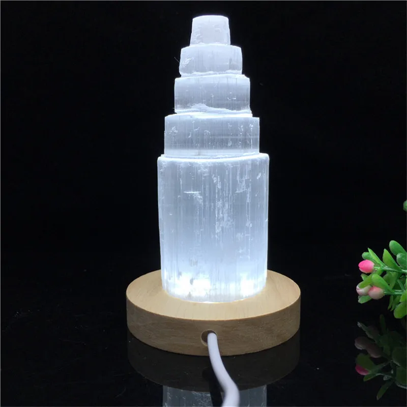 High Quality Natural Crystal Stone Table Lamp Bedroom Beside Night Light Decorative Selenite Wand Lamps