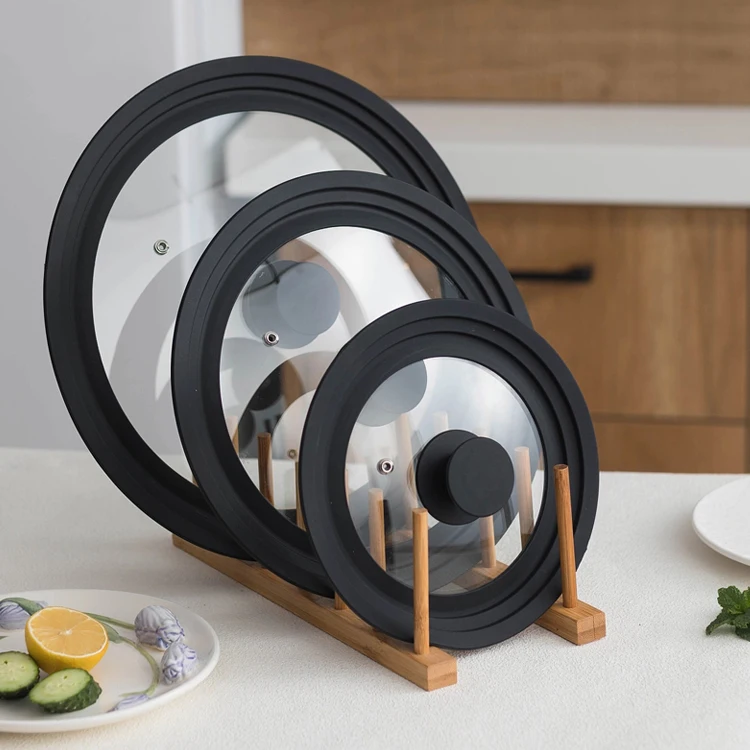 Customizable 20/22/24cm Tempered Glass Food Safe Silicone Pan Cover Silicone Rim Universal Glass Pot Cover Cooking Lid