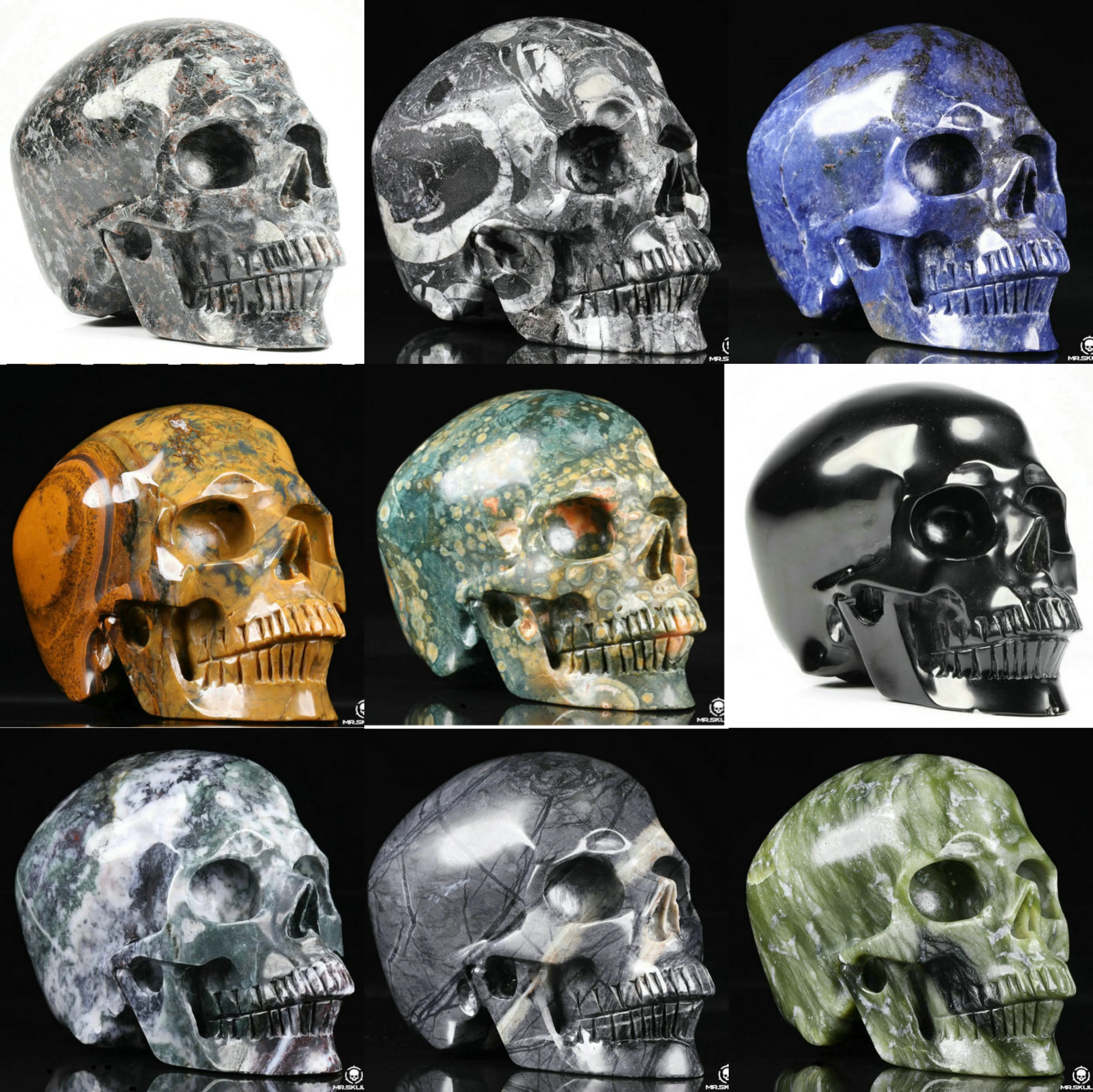 
Wholesale 5.0 inch Gemstone Skulls High Quality Hollow carved crystal skulls Healing Crystal Skulls 