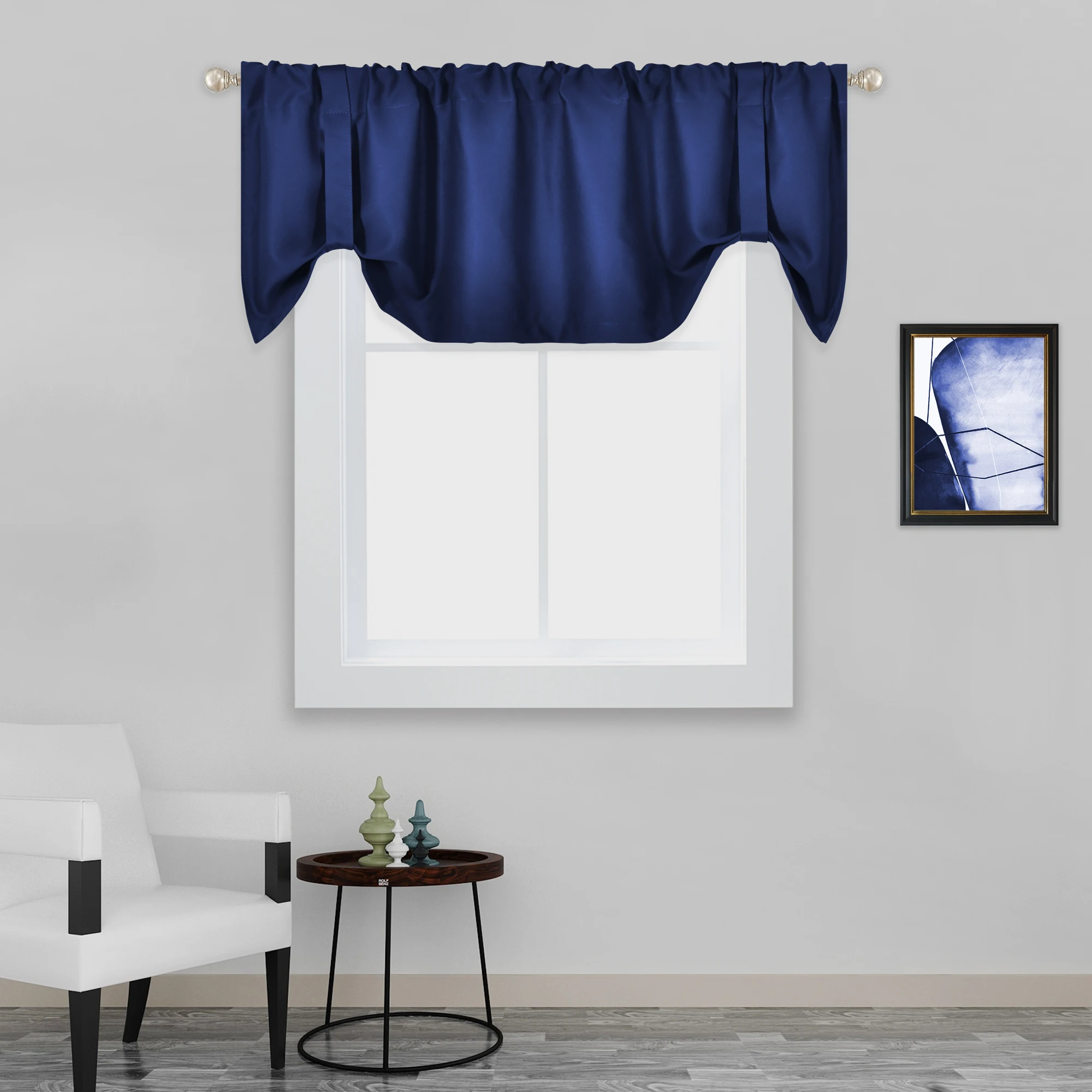 New Design Perspective Fashion 52x18 Inch Navy Blue Blackout Valance 100% Polyester Tie Up Style Valance 1PC