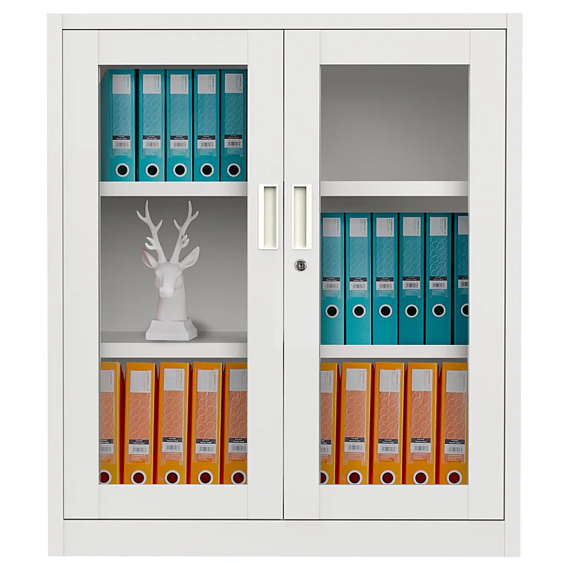 Cheap Price Office Furniture 2 Glass Door Display Iron File Cabinet White