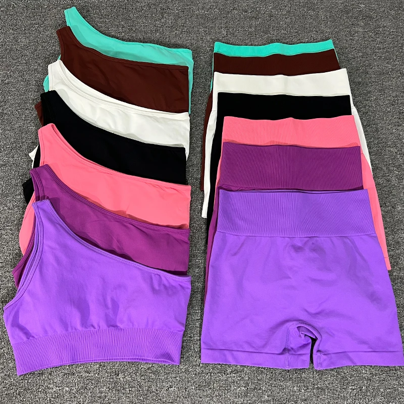 New Workout Set Women Clothing Active Wear Gym Fitness Sets Seamless Yoga Suits One Shoulder Sports Bra Scrunch Butt Leggings