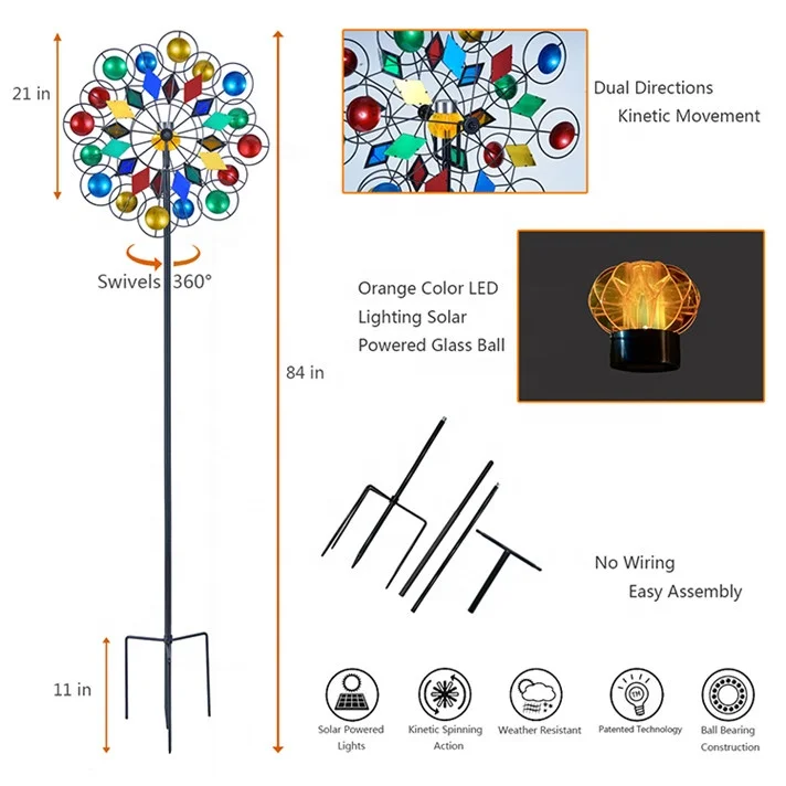 Hourpark high-quality multi-color windmills kinetic wheel steel decor garden wind spinners